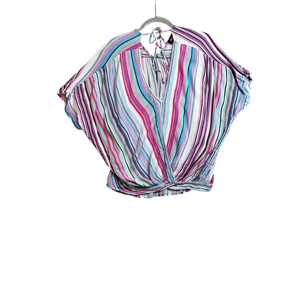 GiGiO Womens Purple Blue Striped Surplice Tie Neck Wrap Top Blouse‎ TJ1100 M